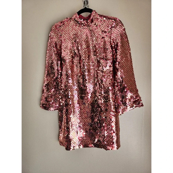 NWT Anthropologie Maeve Long-Sleeve Mock-Neck Sequin Mini Dress Size XS Petite - Picture 2 of 11